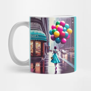 Retro 50s New York Woman with Colorful Balloons Mug